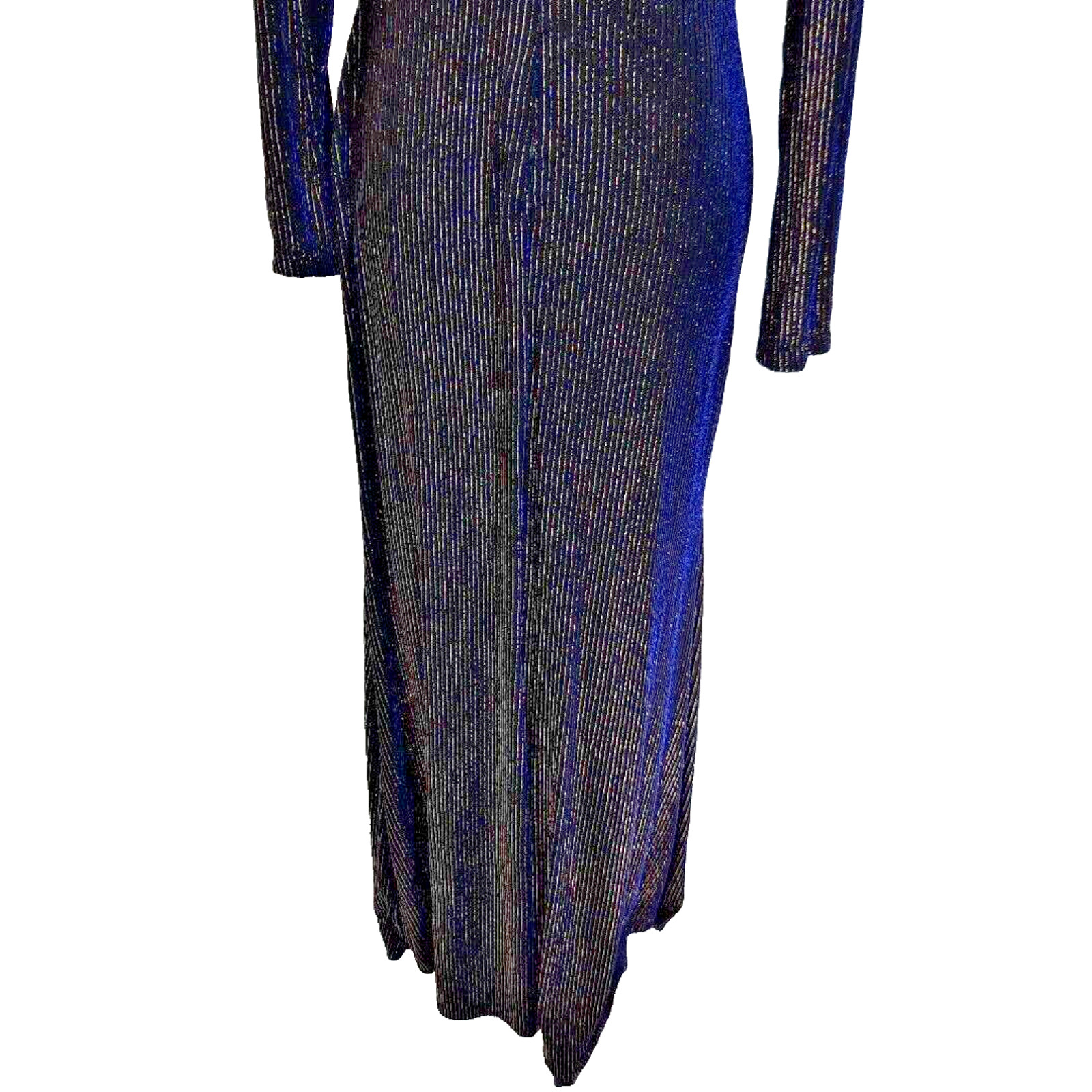 Vintage 90s Metallic Faux Wrap Maxi Dress Size 4 Black Blue Whimsigoth Event