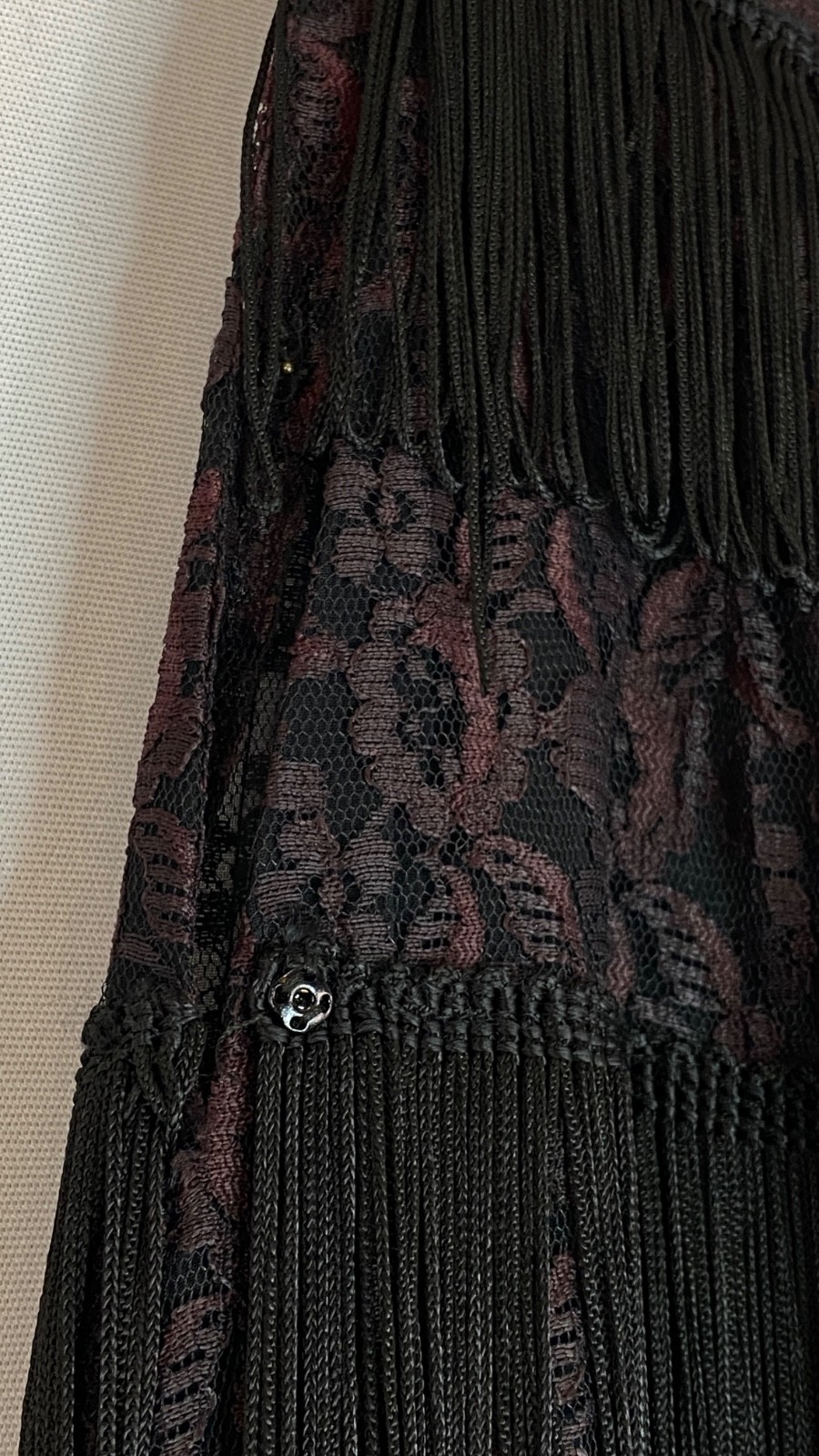 Vintage 1950s black lace fringe wiggle skirt XS pencil high waist midi