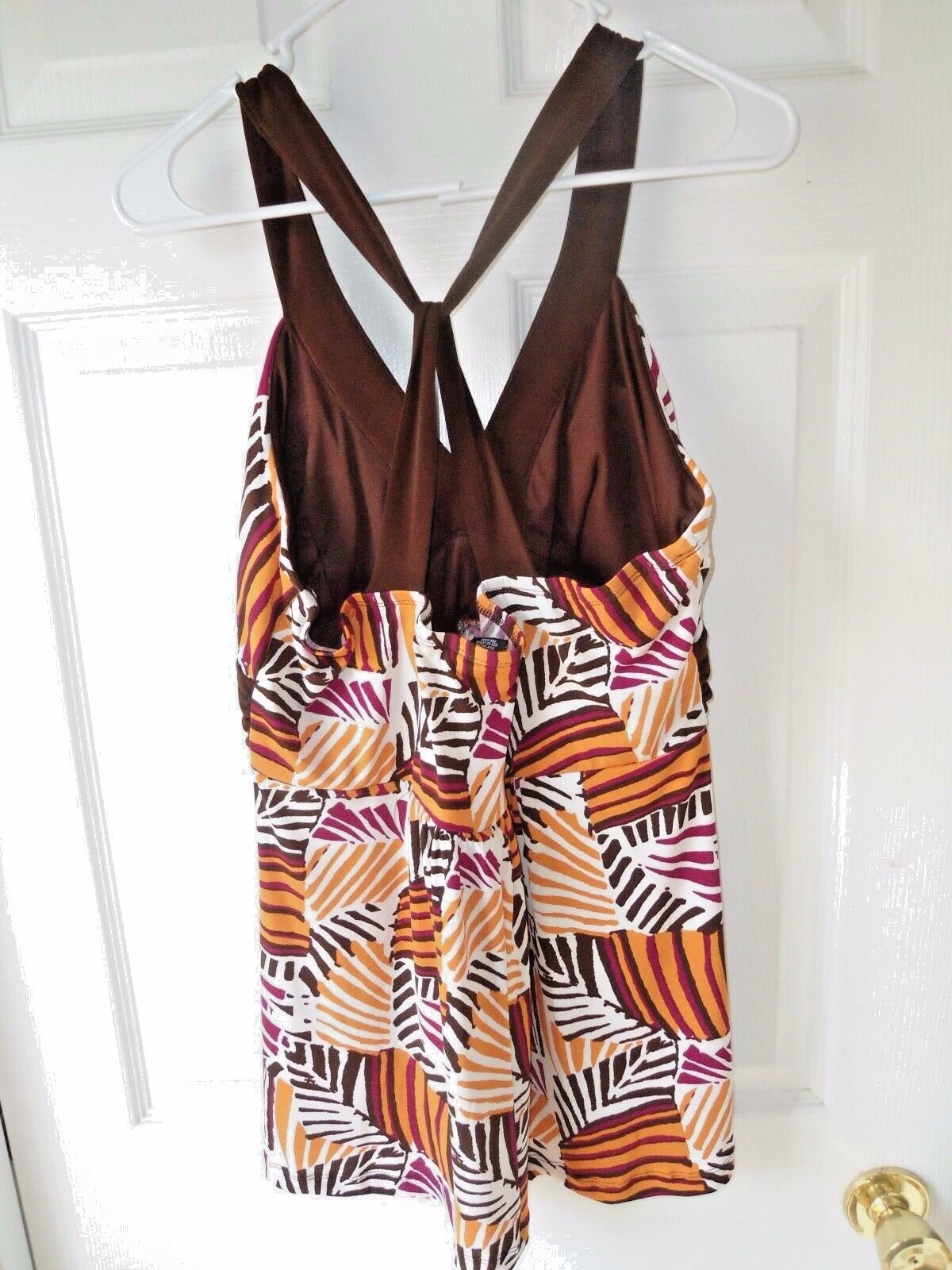 D03– STUDIO 1940 vintage BROWN/ORANGE.PURPLE/WHITE WOMENS TOP SZ L. NEW