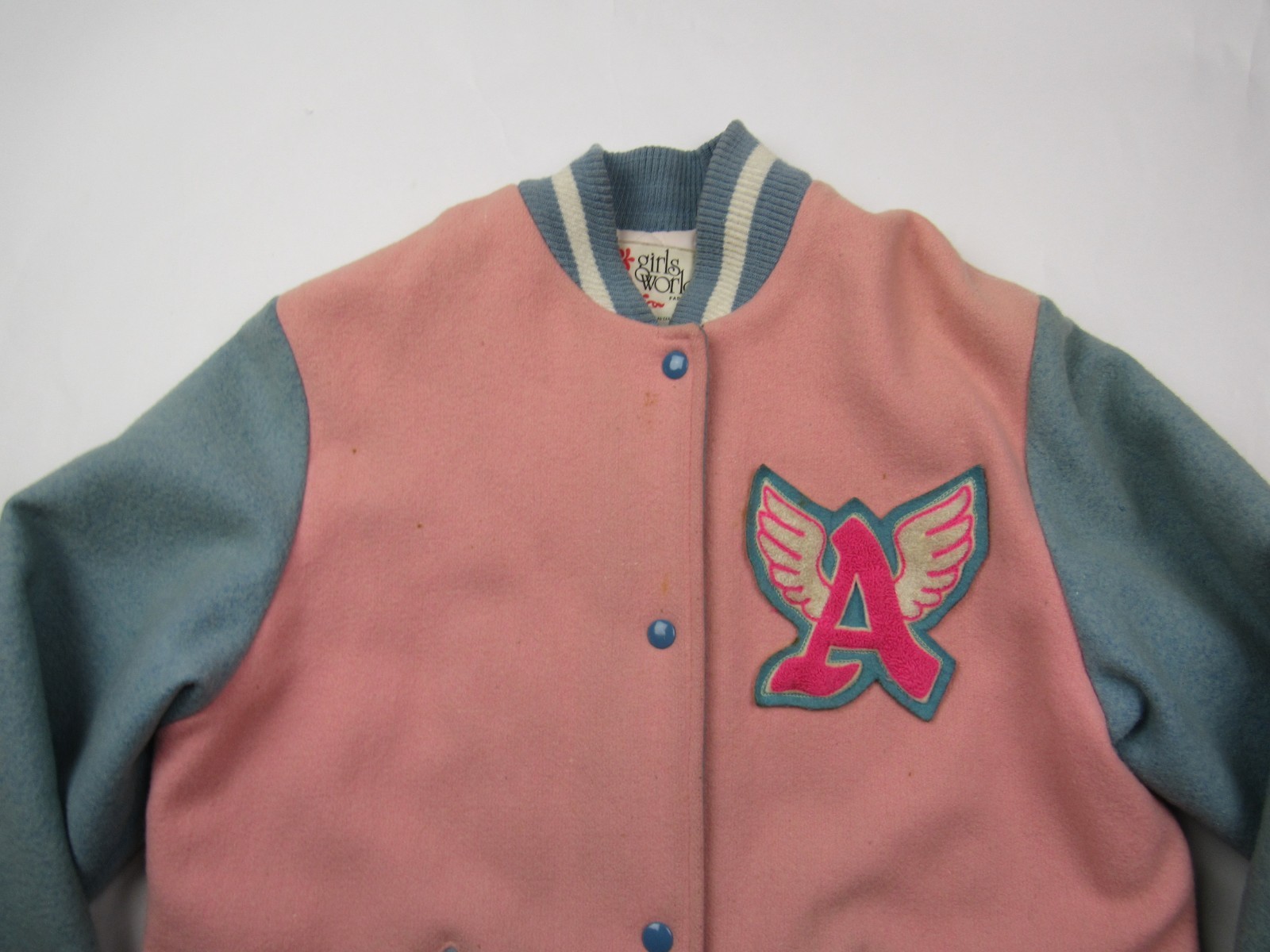 Vtg 1980s Flying Angels Women’s Varsity Letterman Jacket Wool Car Club Style