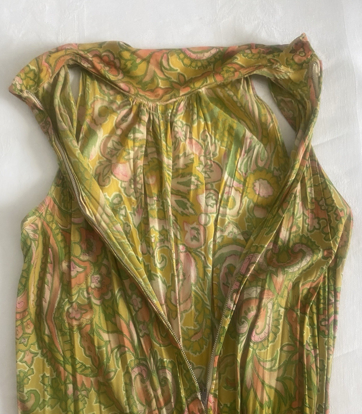 Vintage Womens Jumpsuit Wide Leg Mod Disco Boho Paisley Sleeveless Hippie Size M