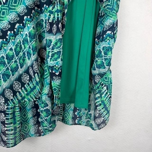 Rabbit rabbit Rabbit Designs Faux Wrap Dress Womens 12 Green Ikat Print Boho