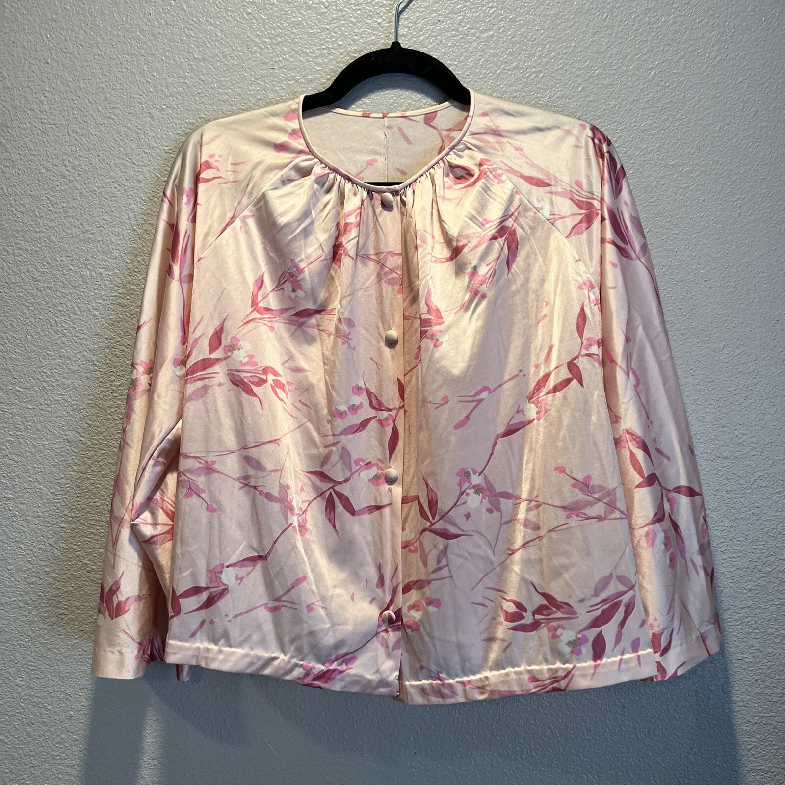 Vintage 80s Vanity Fair Pink Floral Cropped Peignoir Sz M GVC See Pics and Desc
