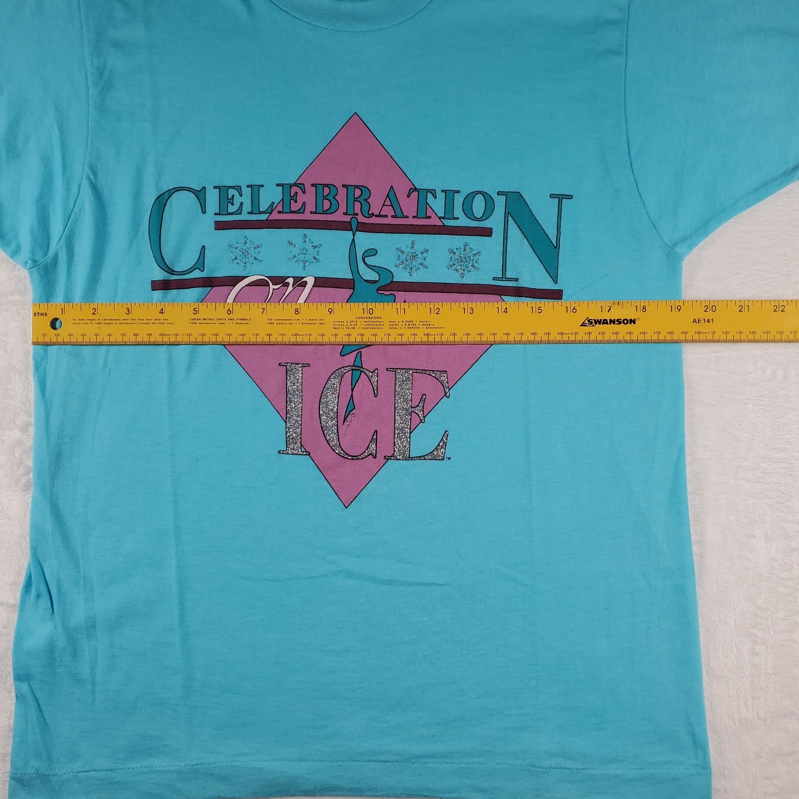 Vintage 1987 Celebration On Ice Skating T Shirt Blue Medium Screen Stars READ