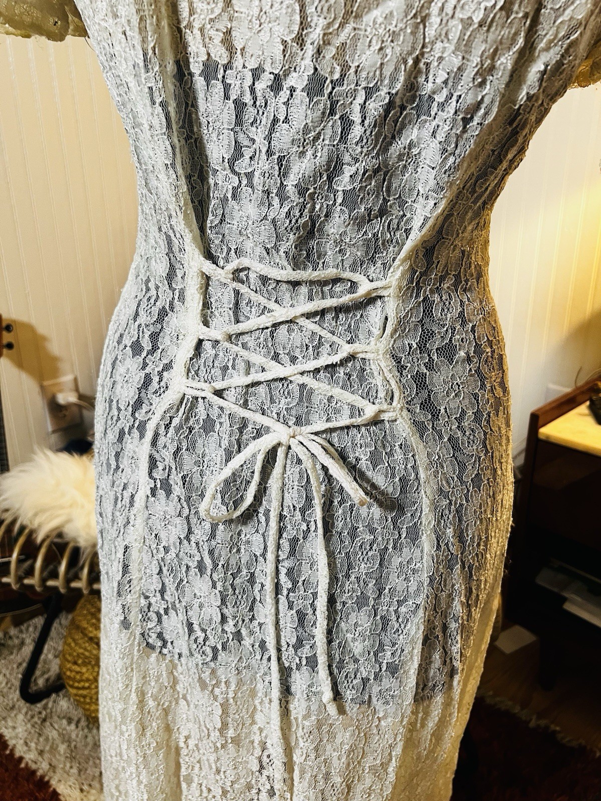 VTG Dawn Joy Fashions Lace Button Down Lace Dress Cottage Core SZ 10-12