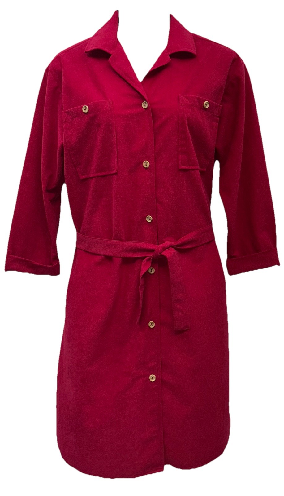 VTG Alice Martin Size L Button Up Long Sleeve Flannel Shirt Dress-Pocket-Belted