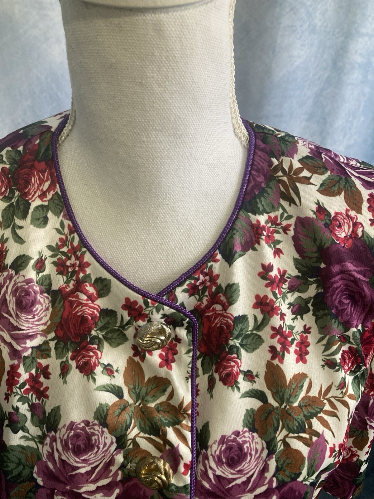 Vtg 80s 90s Whirlaway Frocks Floral Peplum Top Blouse Puff Sleeve Shoulder Pads