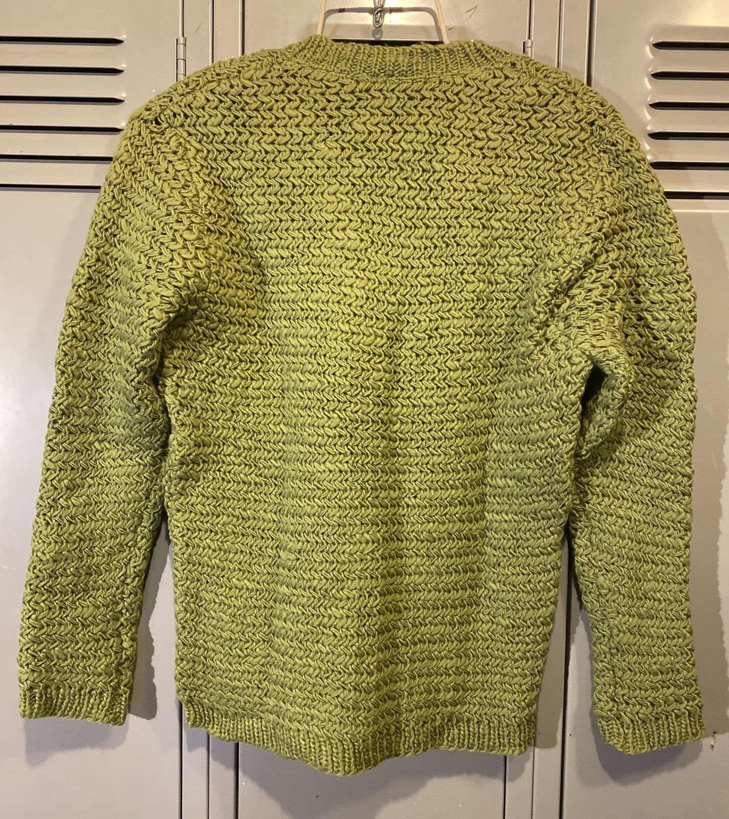 VTG New Sweater Moss Green Thick Knit Weave V-Neck Pullover Chunky 60s 70s S/M