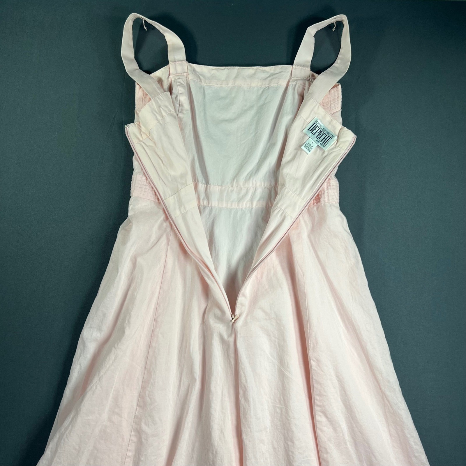 Yves Cossette Depeche Mode Vintage Pink Cotton Pintuck Midi Dress Womens 6