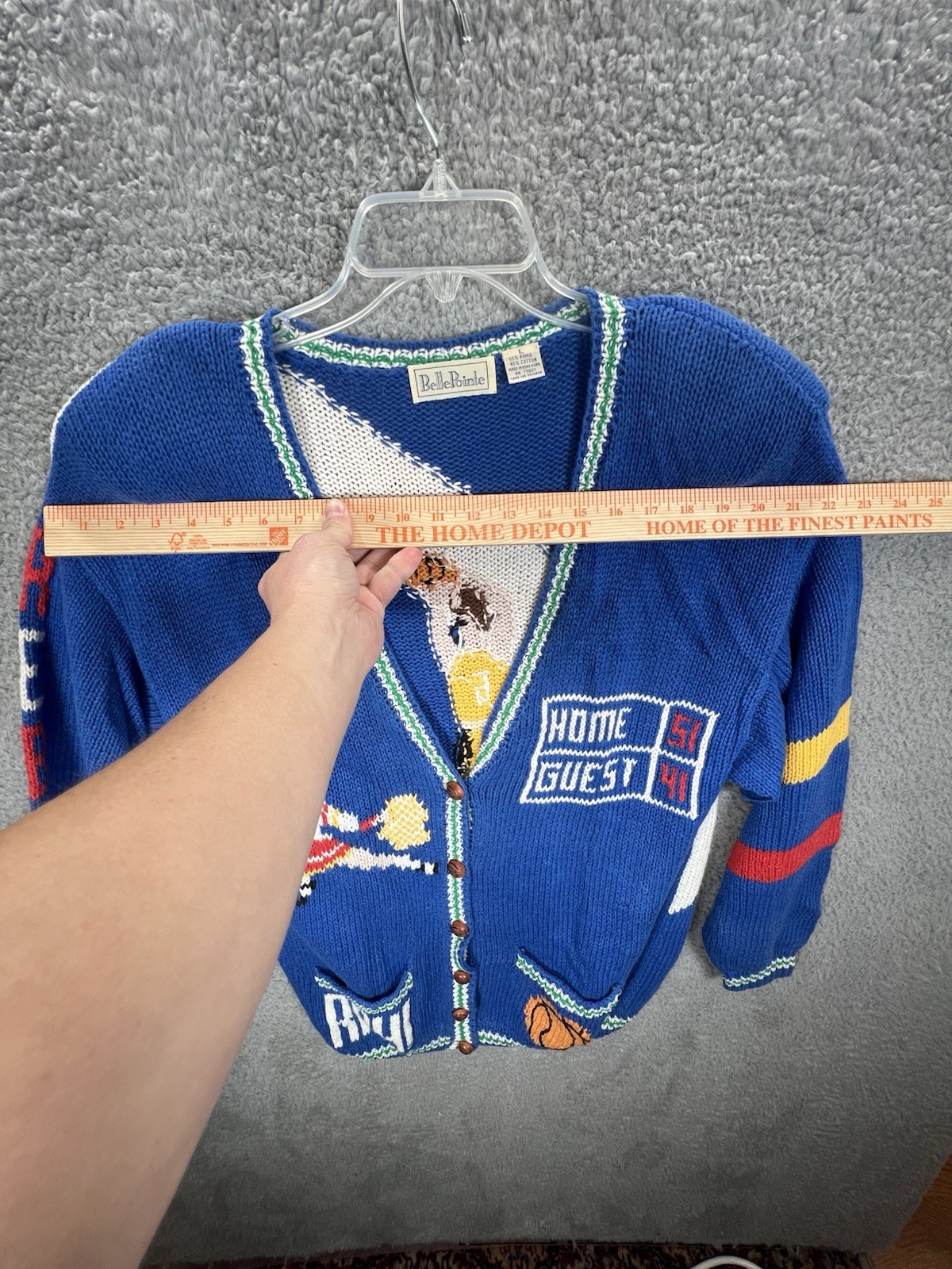 Vtg Belle Pointe Sz Large Basketball Cheer Cardigan Grandma Sweater Teacher