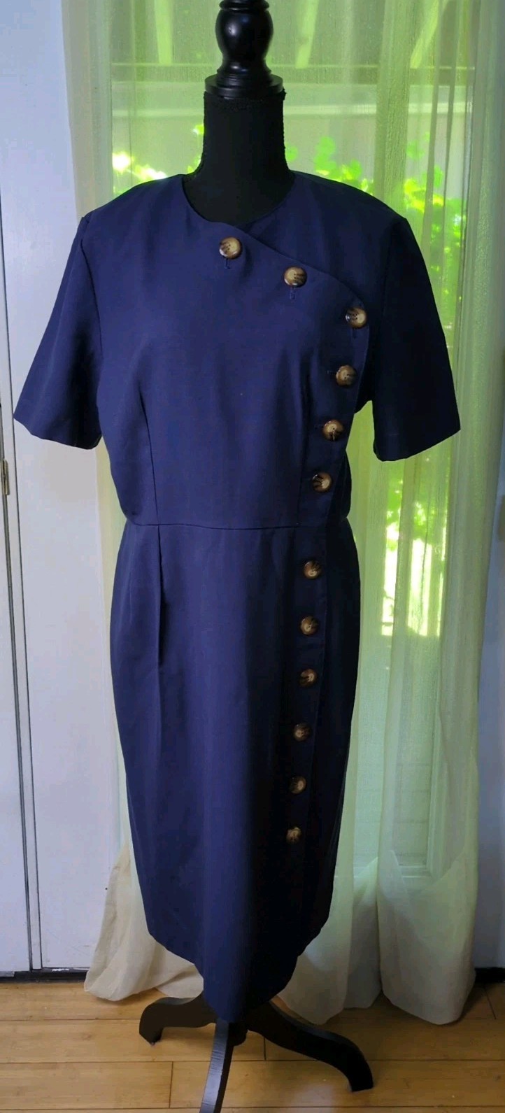Vintage Willow Ridge Navy Blue Side Button Down Dress Woman’s 14