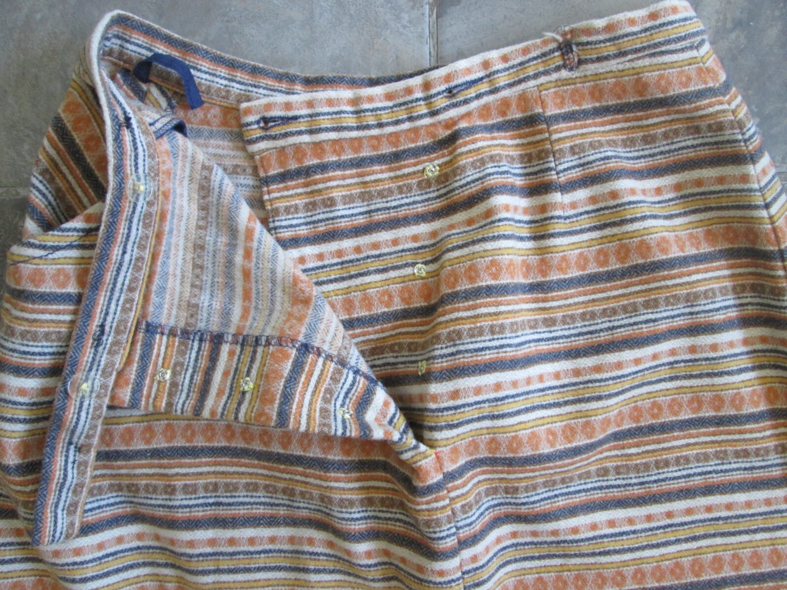 Vintage Pendleton 100% Wool Skirt 14 27″ Waist Orange Brown Stripe Long Fabric
