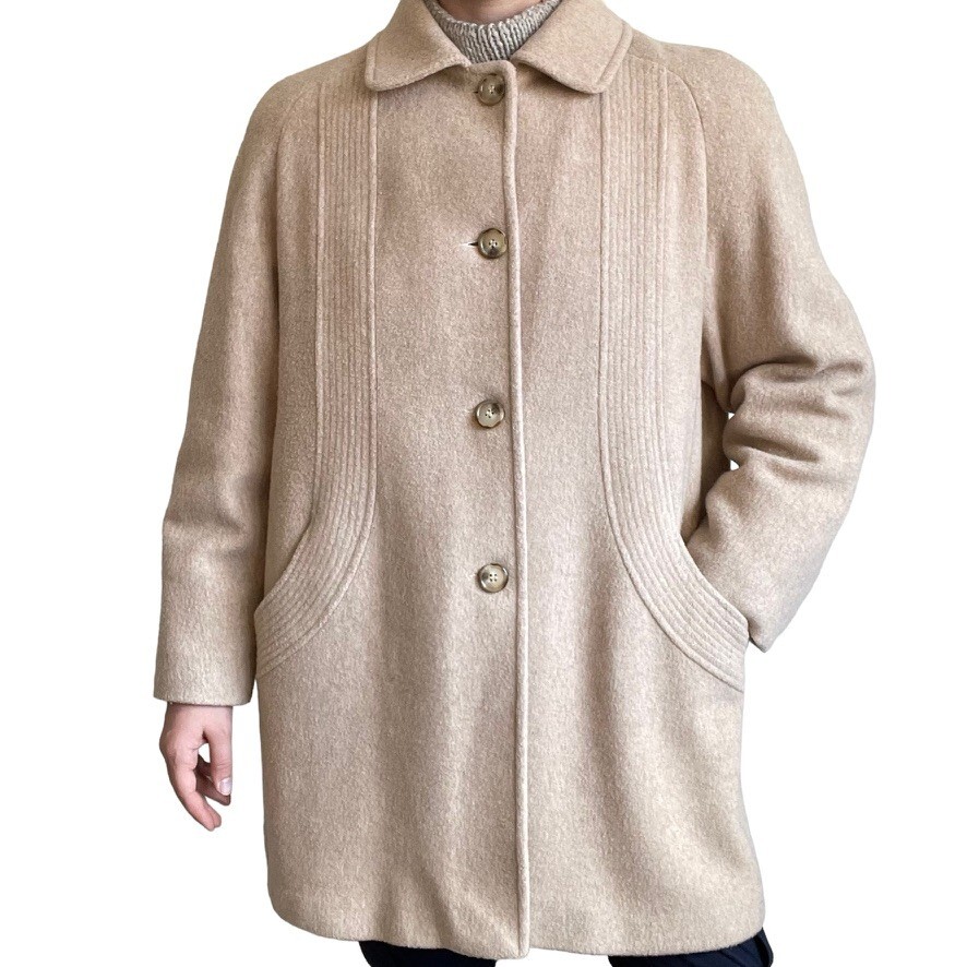Vintage Bromley Collection Womens Cream Wool Mid Length Retro Trench Coat Sz 16