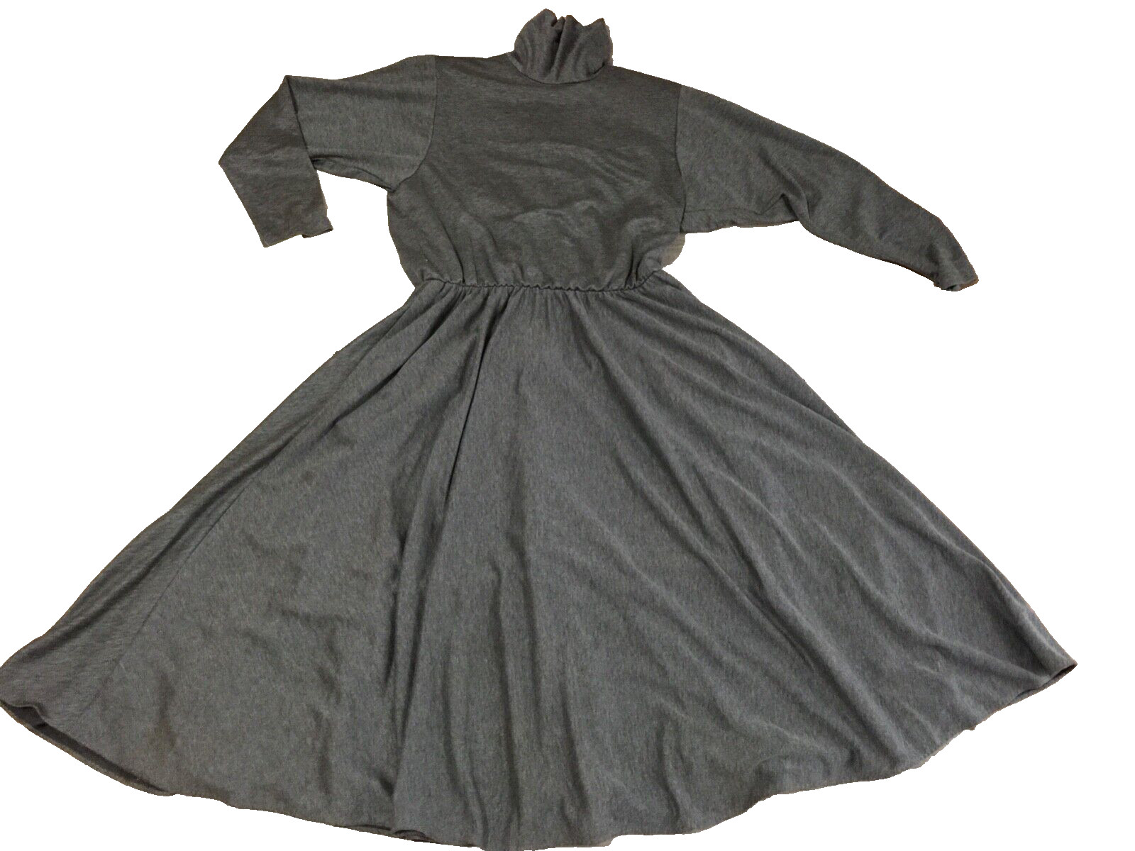 Women’s 80s fit and flair winter dress turtle neck gray maxi S-13/14 New