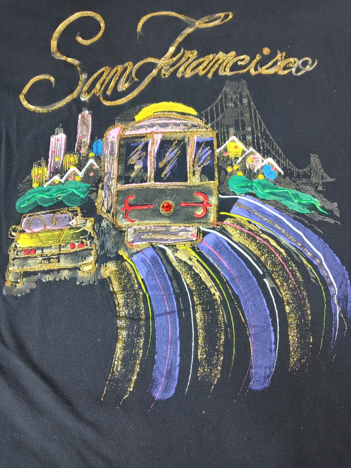 Vintage 80s San Francisco Outfit Set One Size Puffy Paint Glitter USA Made Tee