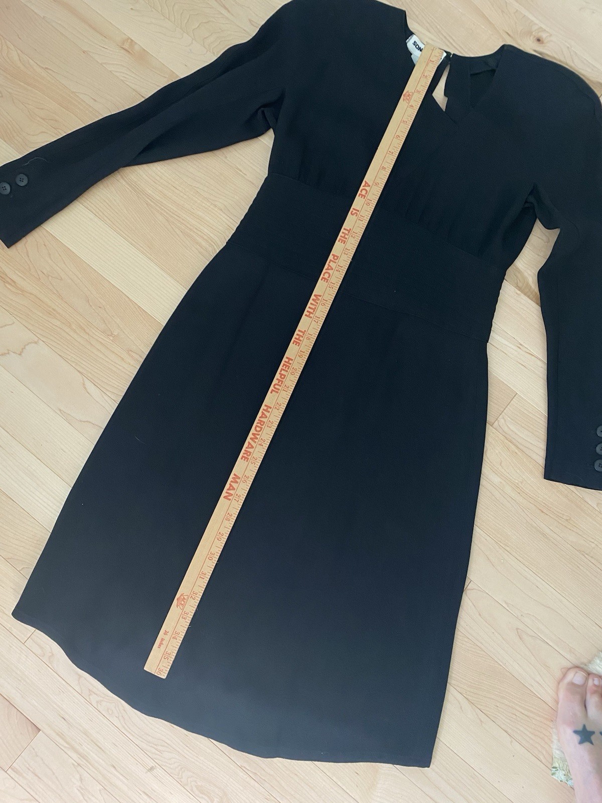 Vintage Sonia Rykiel Black Dress 80s LBD Designer France Long Sleeve Crepe