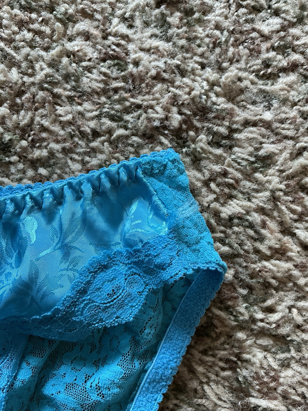 Vintage Secret Treasures Panties Size 7 Electric Blue Bikini Lace Back Glossy