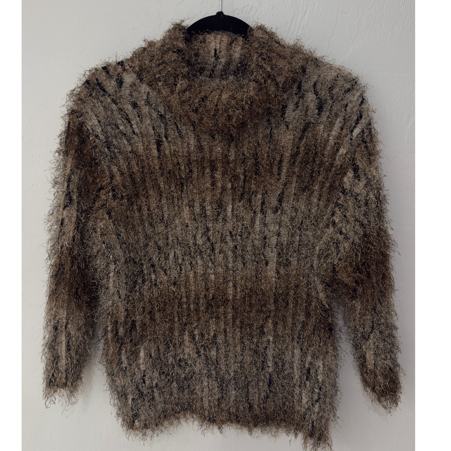 Jacobson’s Vintage Eyelash Knit Sweater Brown Black Fuzzy Mock Neck Large