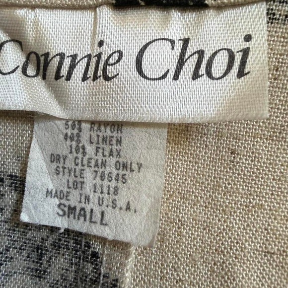 Connie Choi Vintage Linen Blend Nautical Fish Print Maxi Dress Beige Small 70645