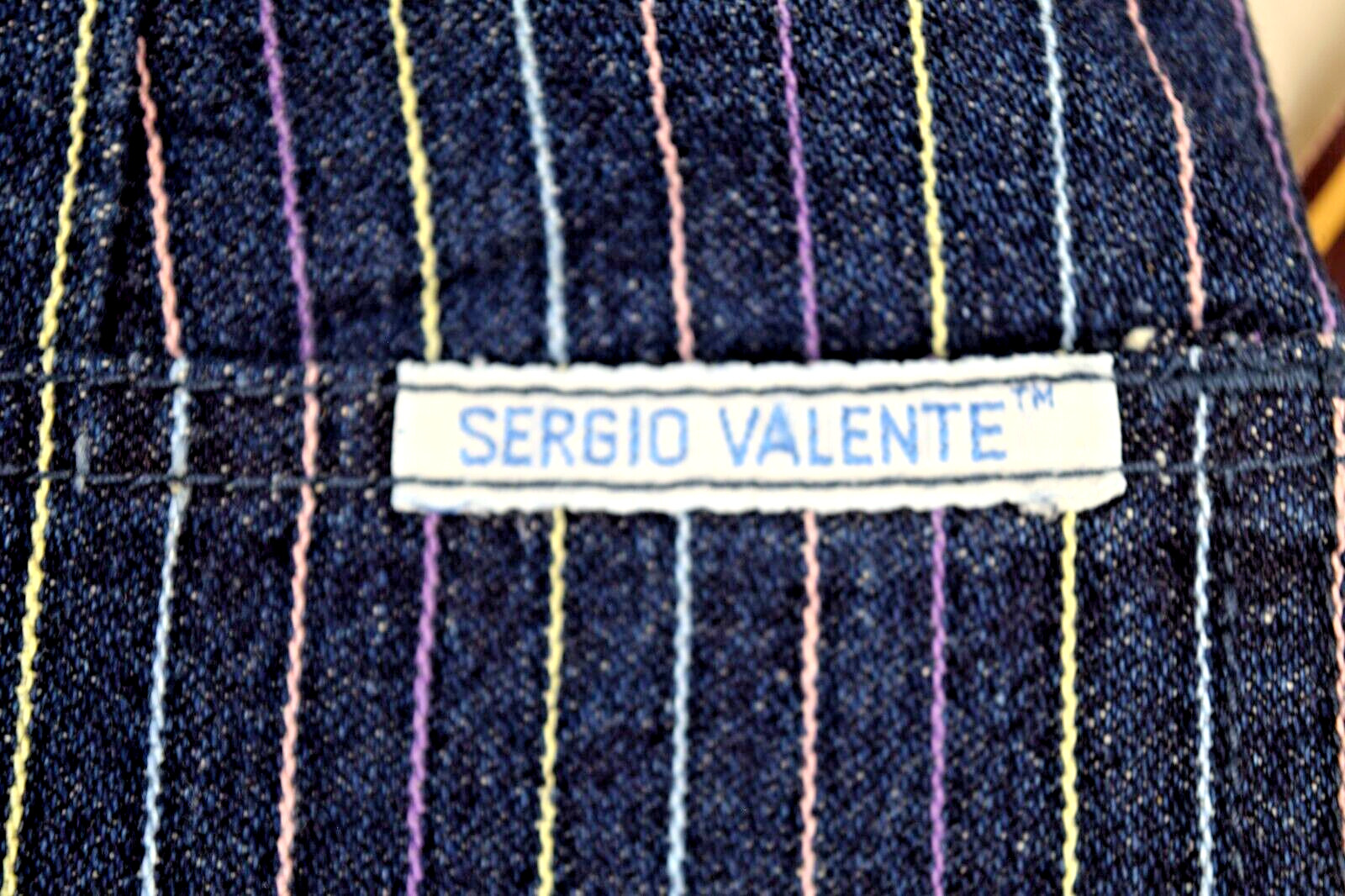 Vintage Jeans Sergio Valente W26 L31 80s Blue Pastel Pinstripes High Waist NWT