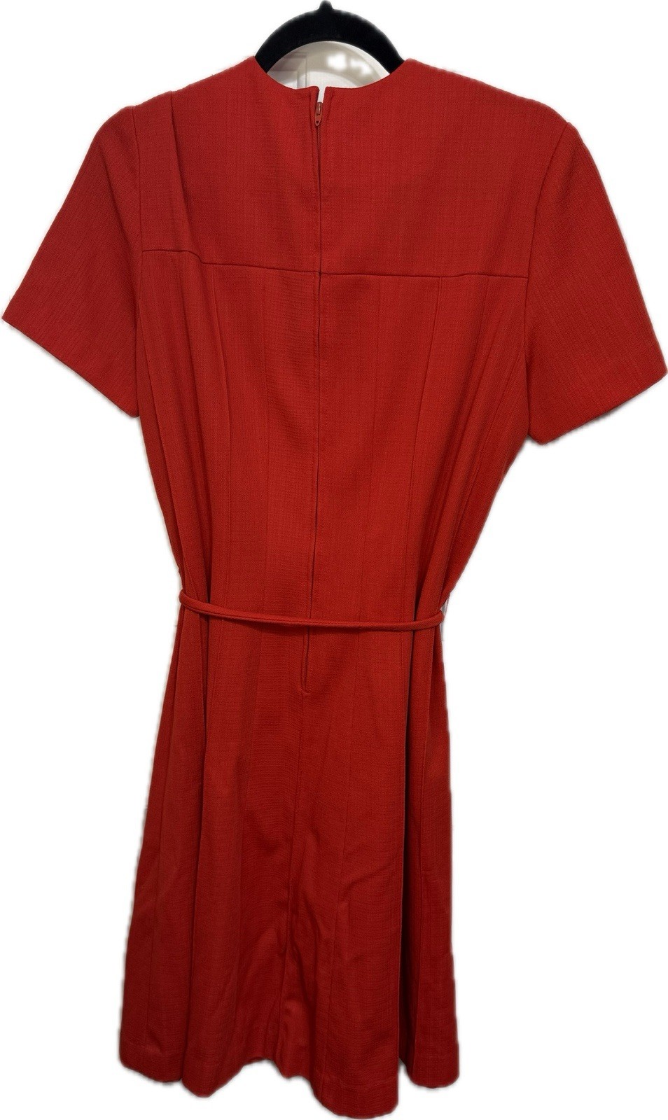 VTG MCM 60s Stoner Square Dress Red Pleats Zipper Pockets Belt L?