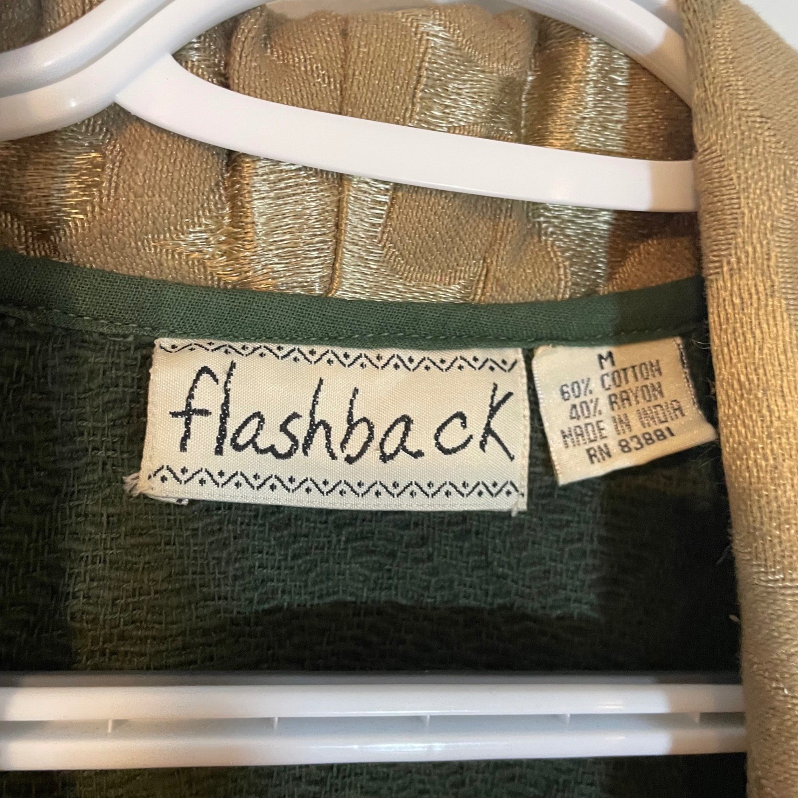 Flashback Vintage Tapestry Patchwork Jacket Green Gold Boho Art To Wear Medium