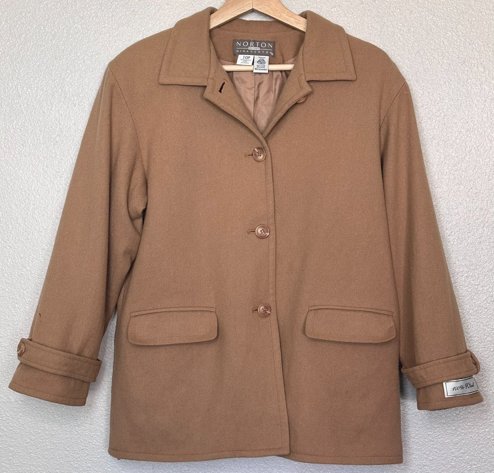 Vintage Norton McNaughton Petites Tan 100% Pure New Wool Coat Women’s – 10P