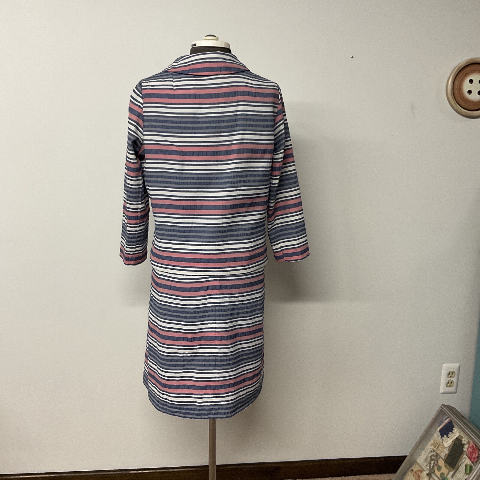 Vintage Women’s 2 Piece Stripe Sheath Dress And Jacket By Marilyn Reading Pa.