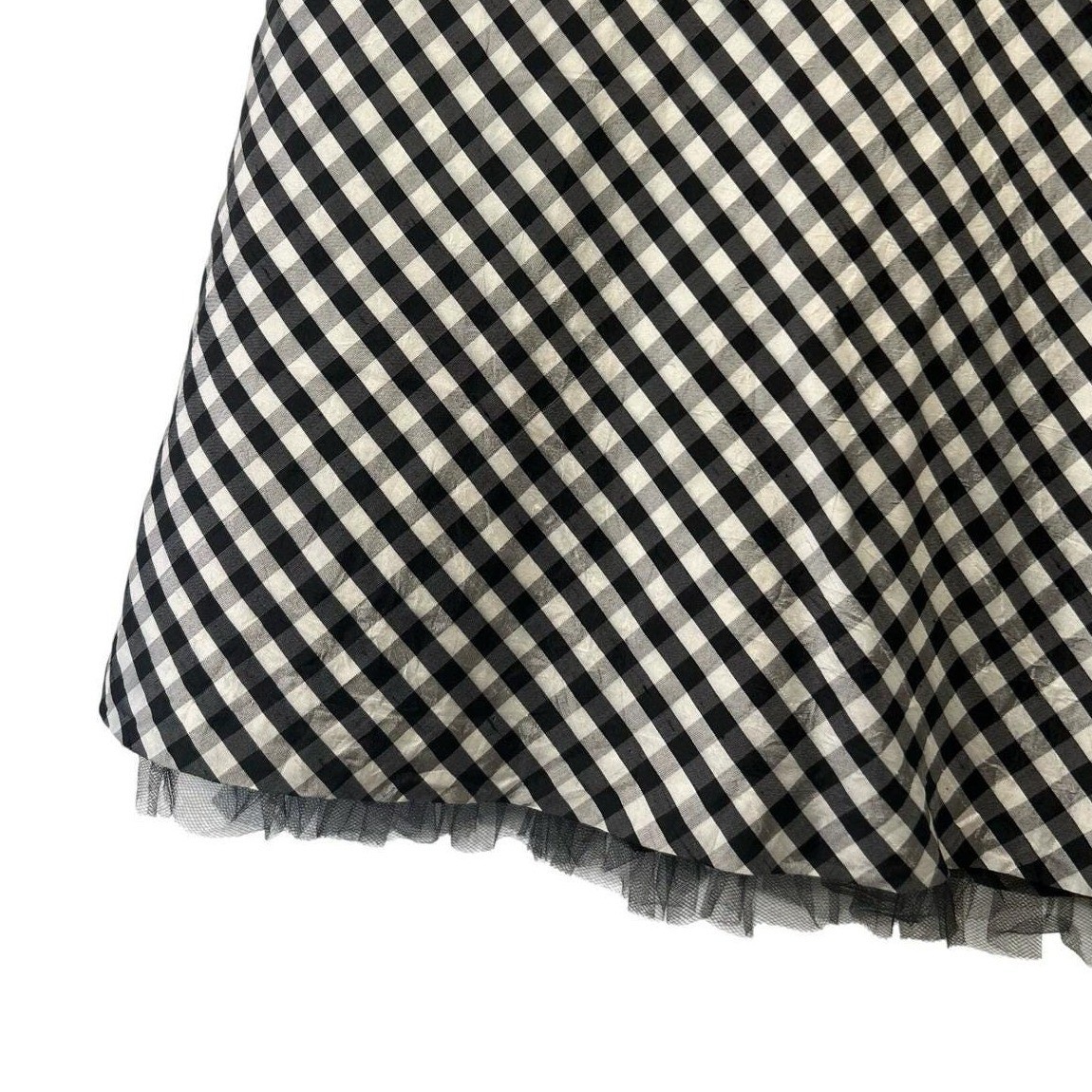 Vintage Maria Casero 90s Silk Gingham A-Line Skirt S Tulle USA Made Fairy Grunge
