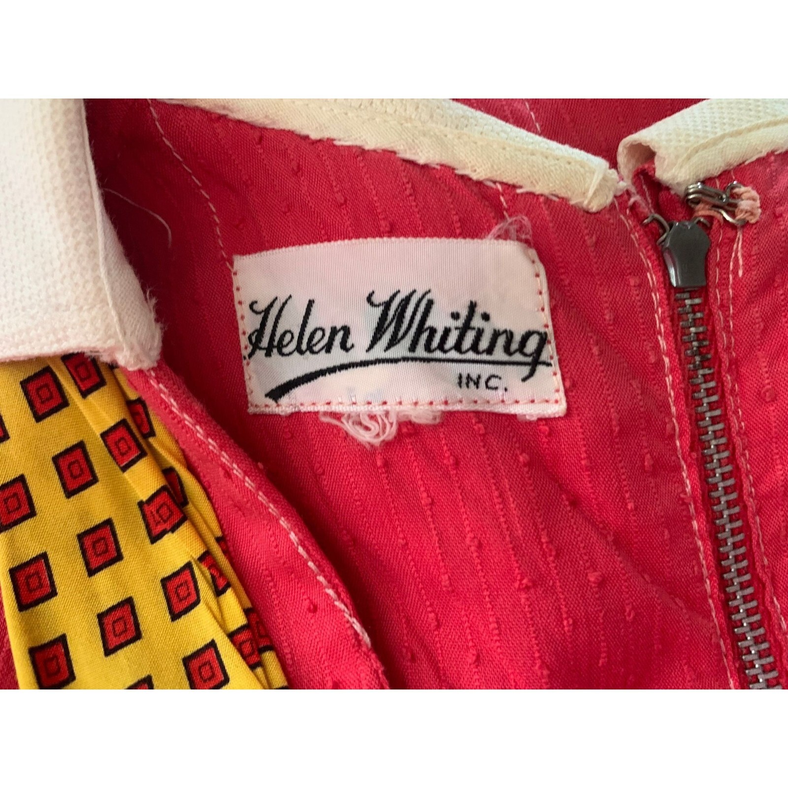 Vintage 1960s Red Dotted Swiss Cotton Dress White Collar Yellow Red Scarf