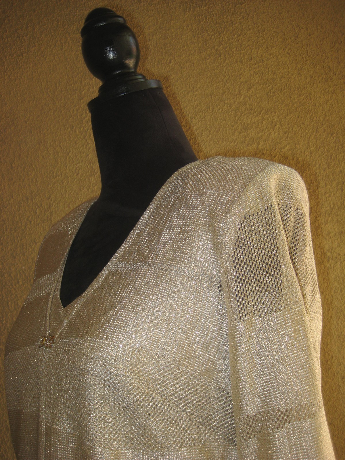 Vintage Michaelangelo gold thread metallic 2 pc cardigan sleeveless long gown 12