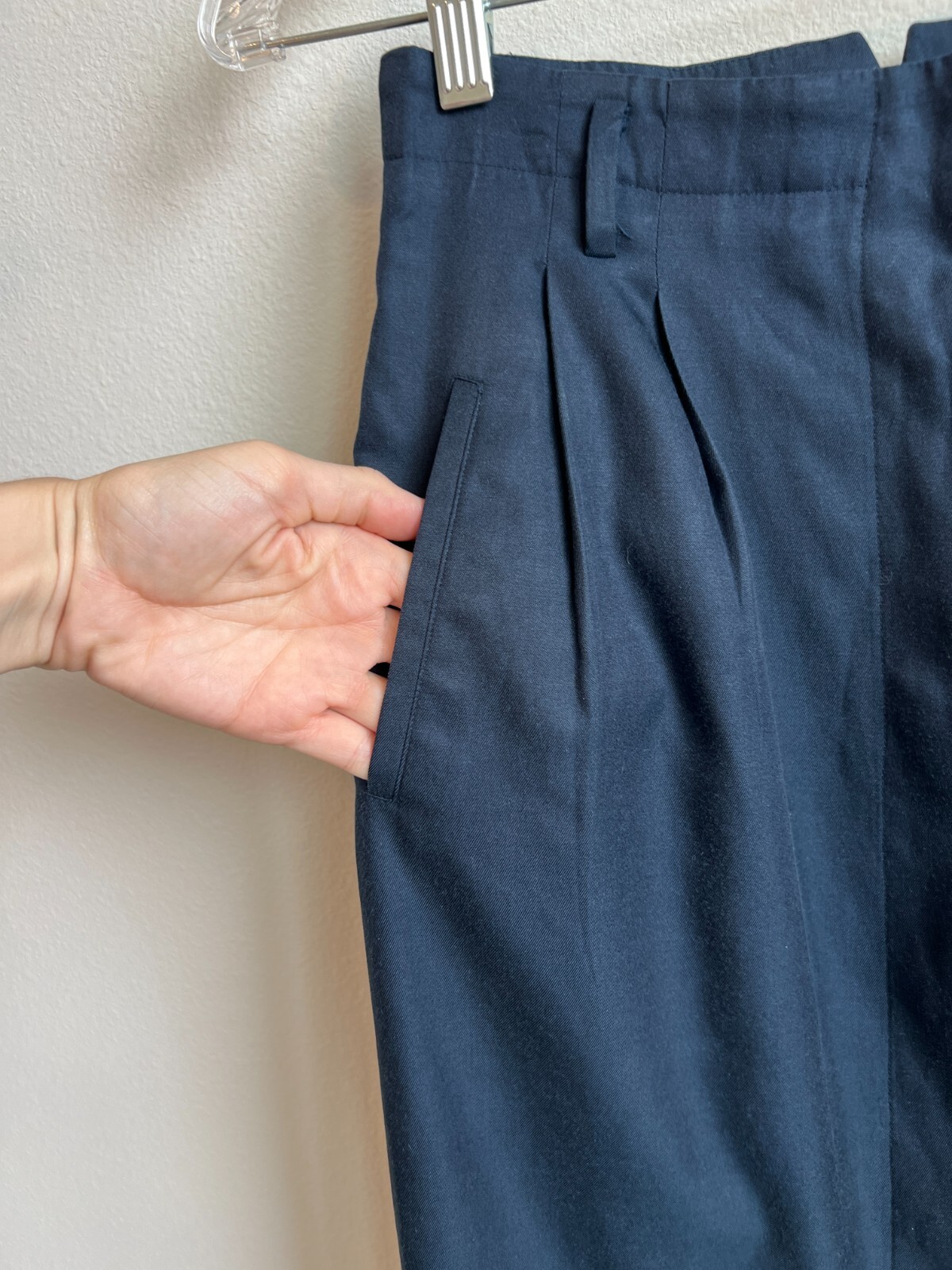 Vintage Navy Button Up Pencil Skirt – Blue Silk Cotton, Wiggle, Secretary Preppy