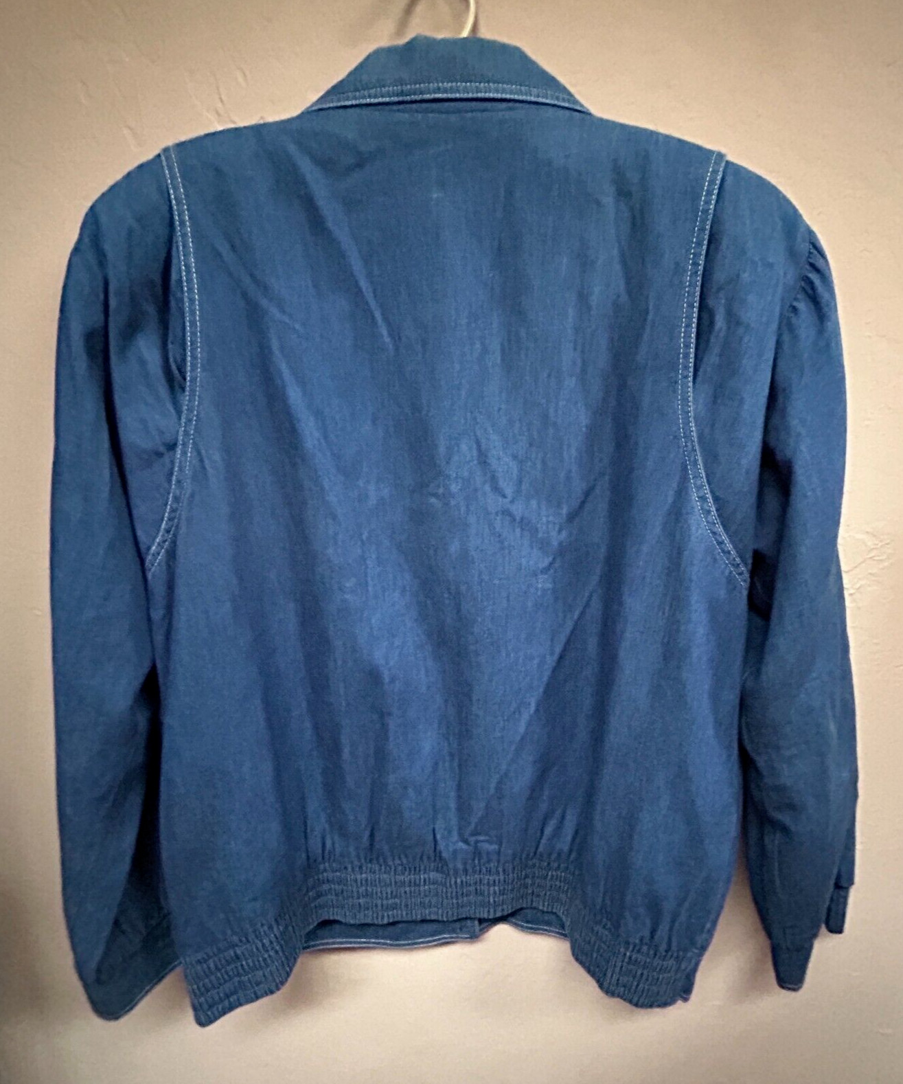 Vintage Three Flaggs Womens Denim Blazer Jacket Size L/XL Blue Casual Buttons