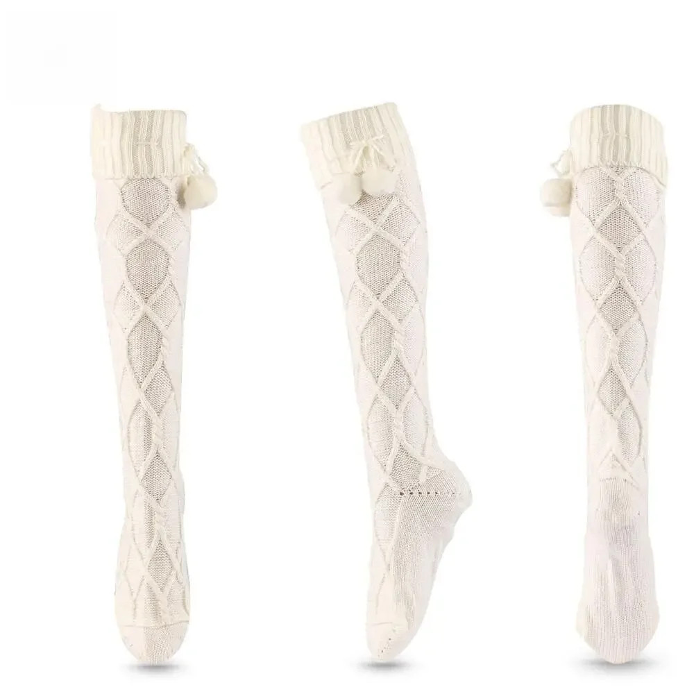 Woven Hosiery Trending Europe America Wool Fall Winter Fresh Fuzzy Pom Poms