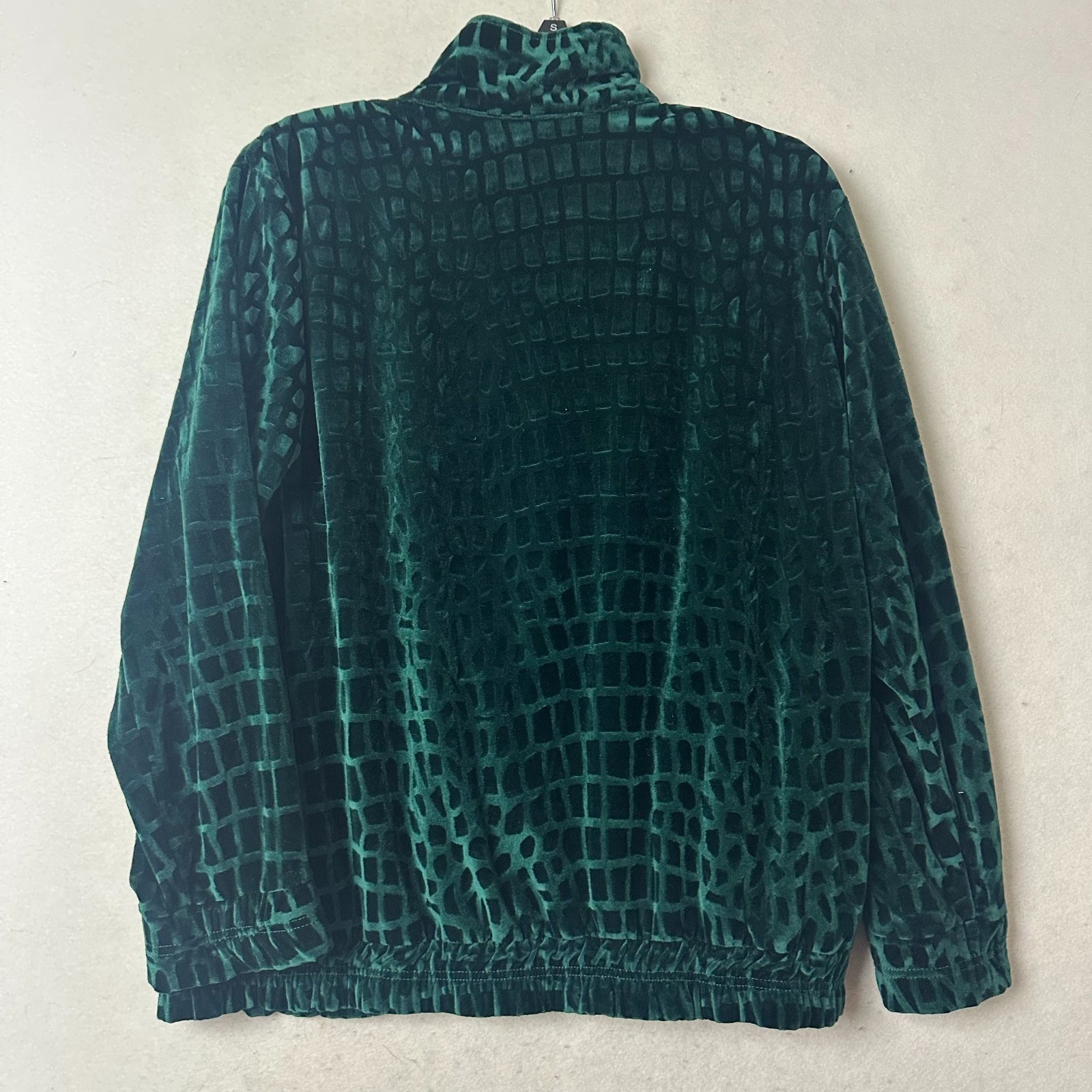 Adolfo Exclusive Vtg Green Velvet Grid Embossed Zip Up Jacket Mock Neck Small