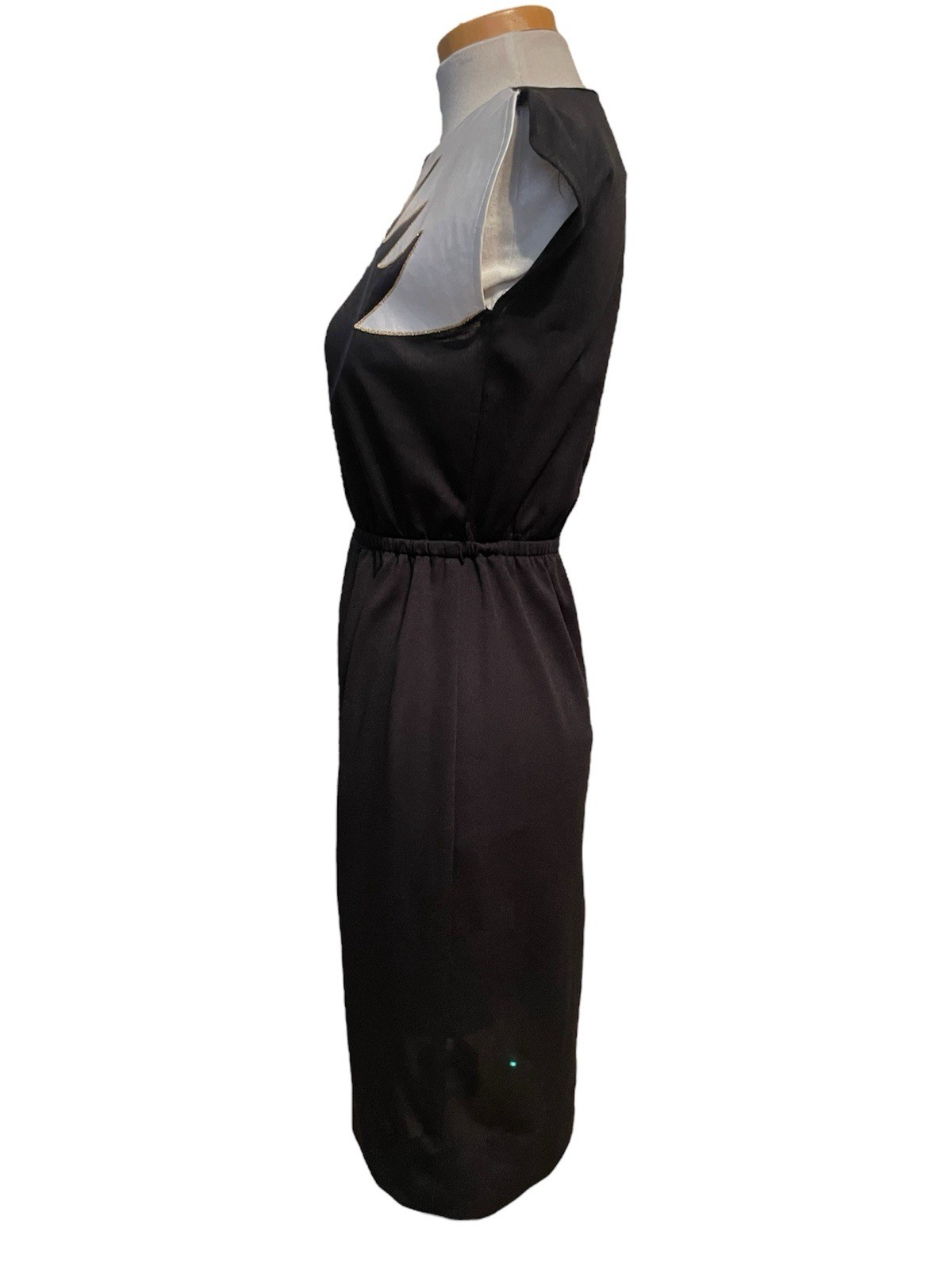 Vintage 1990’s 1980’s Black & White Geometric Color Block Mini Dress Gold Trim