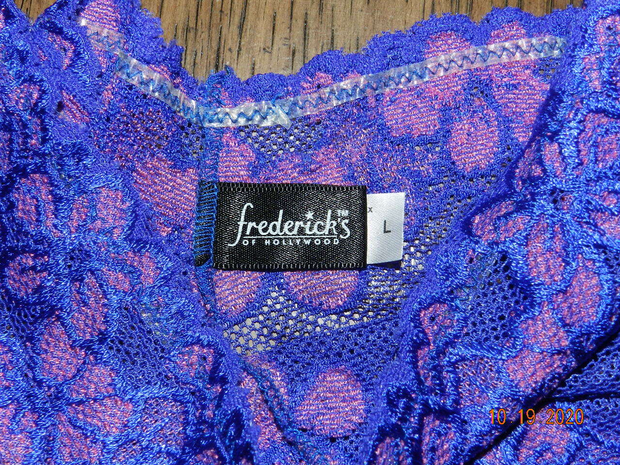Vtg Fredericks of Hollywood Lace Mesh floral Panty LARGE L Royal Blue