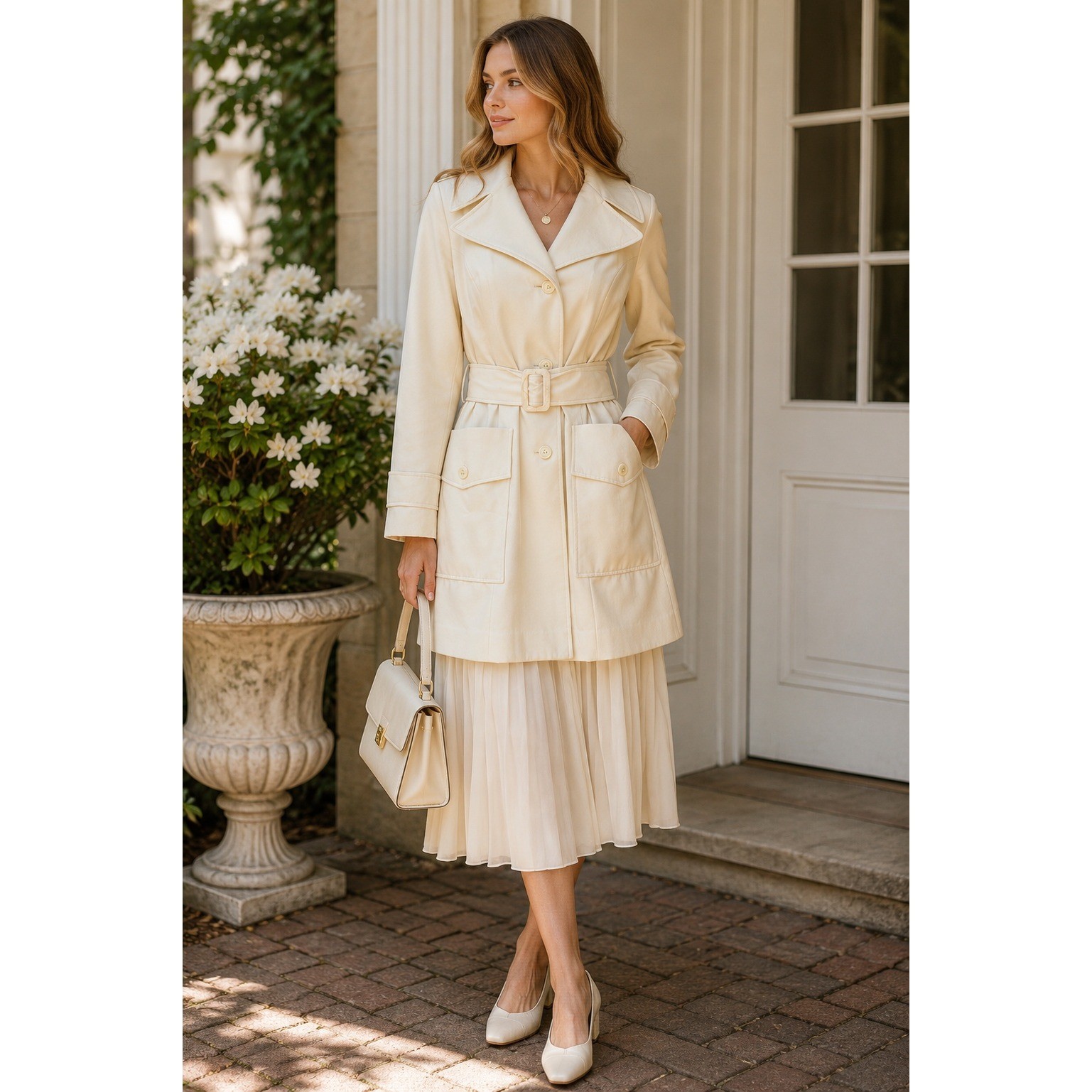 Vintage 70s Betty Rose Ivory Belted Rain Coat Womens M Jackie O Mod Trench USA