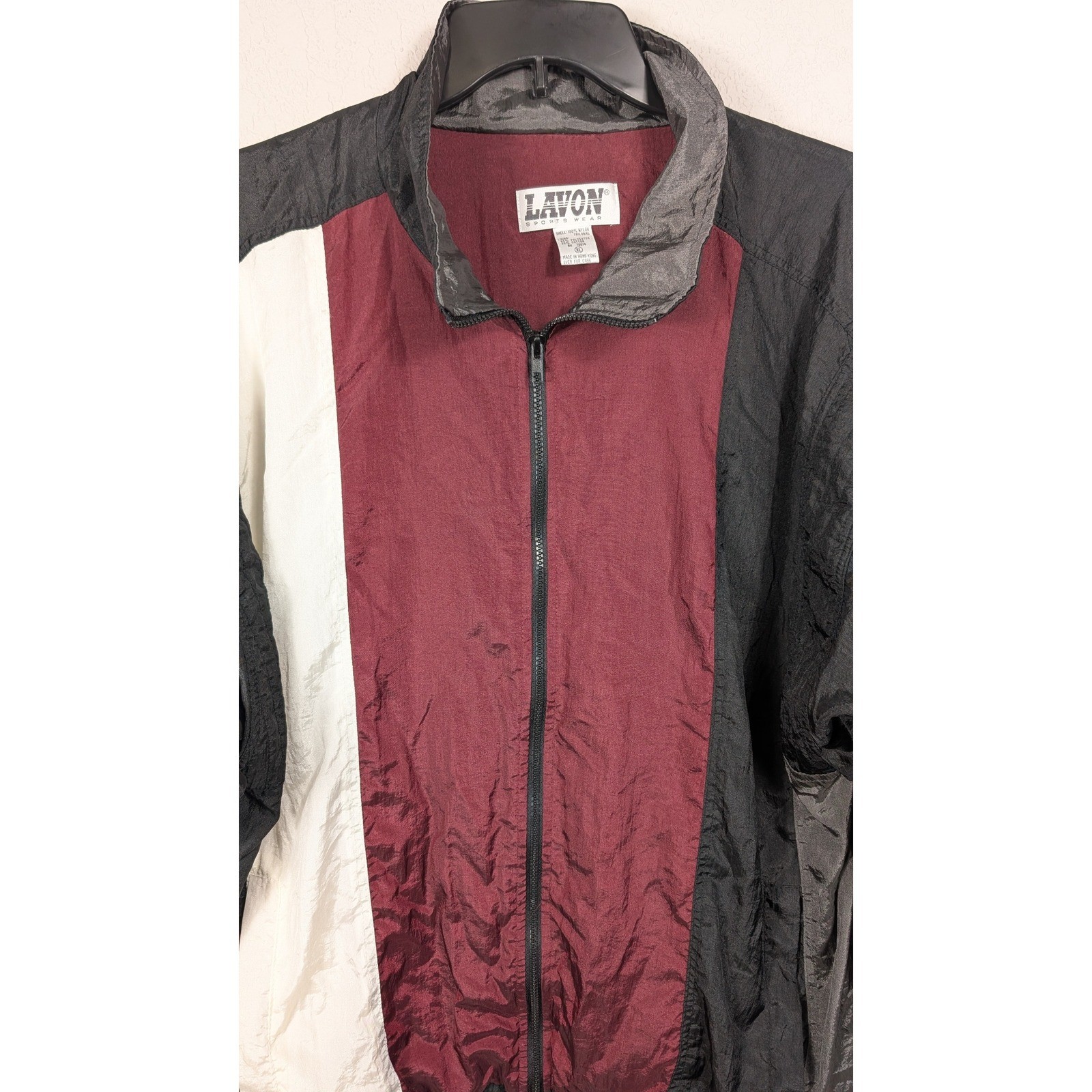 Vintage Lavon Maroon Color Block Nylon Track Jacket XL Zip Up Windbreaker 80s 90