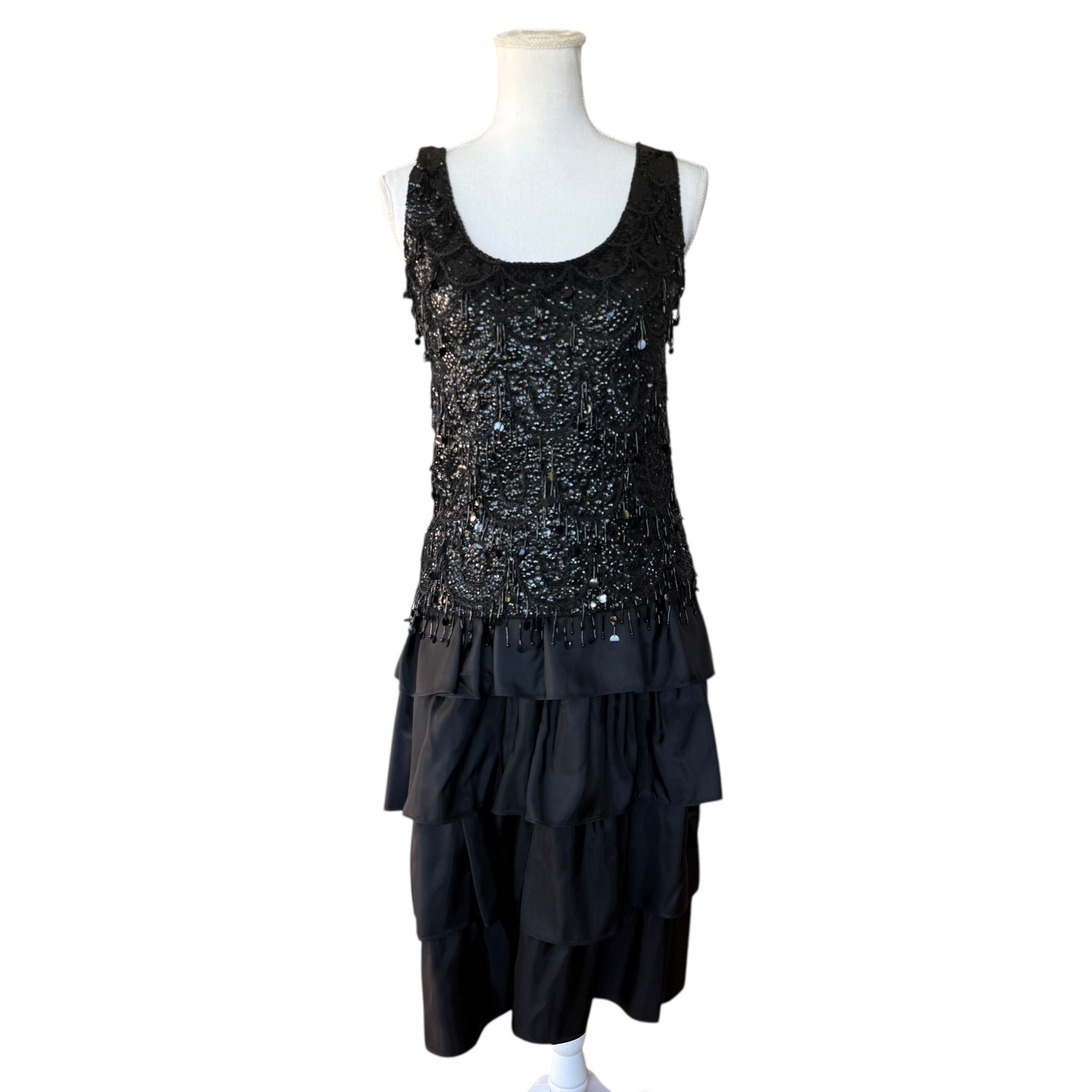 Tabby of California Vintage Sequin Beaded Top Tiered Ruffle Skirt Set Black 12