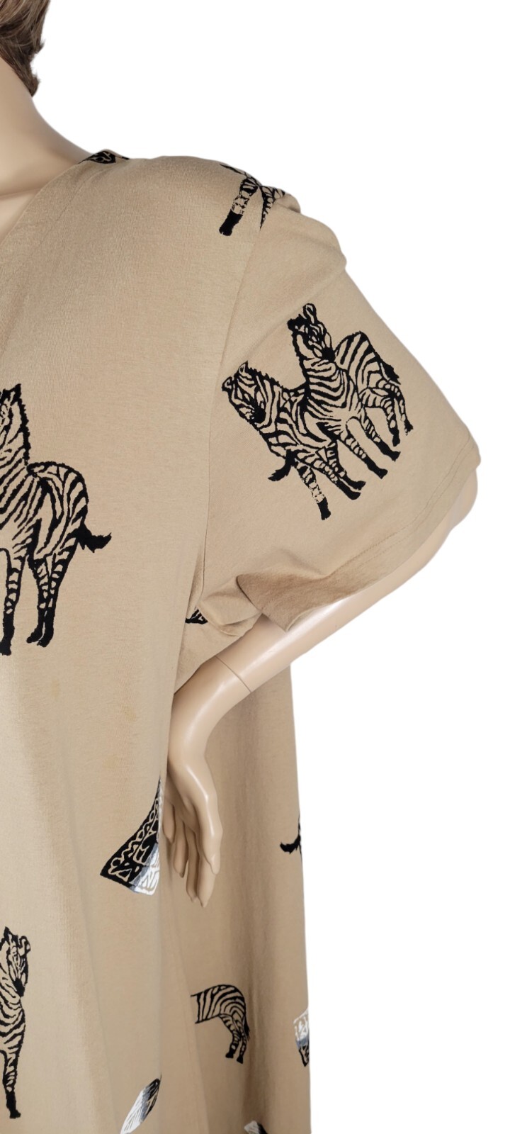 Vintage Copa Cabana Original Tan Safari Black White Zebra Cotton Shirt Dress 4X