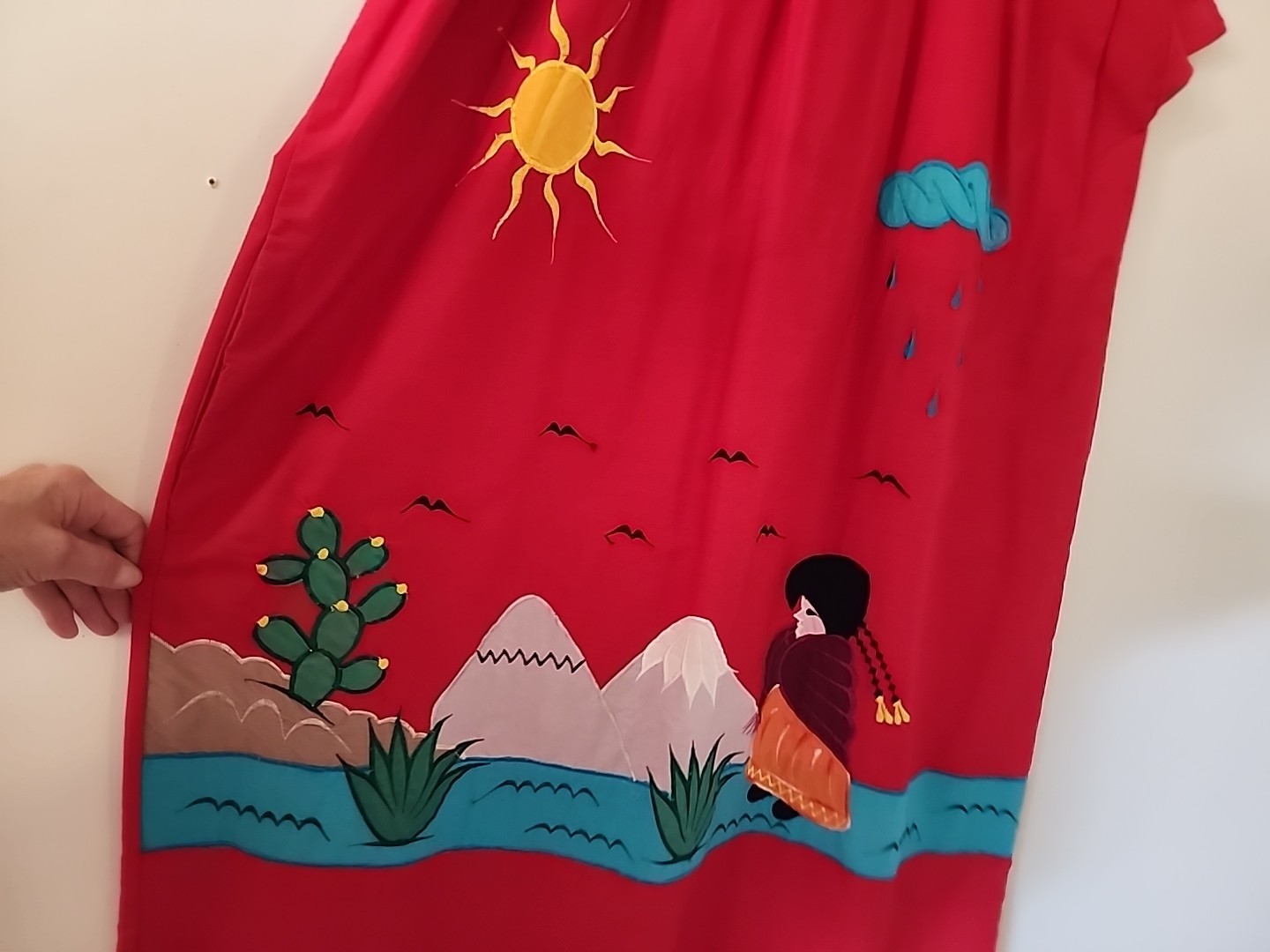 Vtg Patio House Dress Cottagecore Sz XL Red Southwest Native Art To Wear Cotton