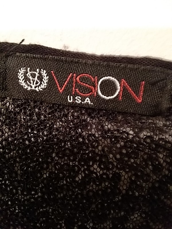 Vision brand women’s black top sequins front pocket L rayon spandex polyester