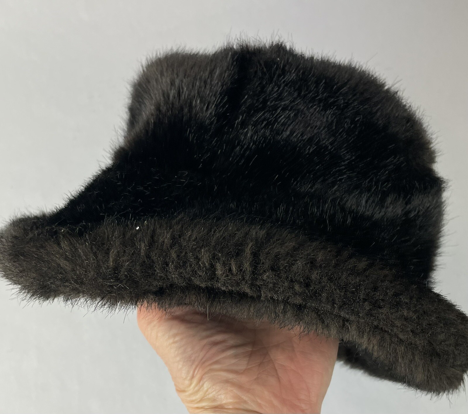 Vtg 1960 Black Faux Mink Fur Coat Shawl Collar Mar-Del Rice + Betmar Bucket Hat