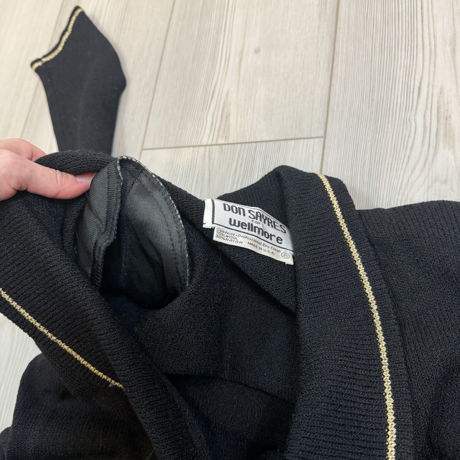 Vintage Don Sayres For Wellmore Wool Blend Black Blazer Gold Embellishment 8