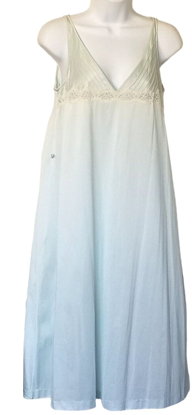Vintage Henson Nightgown Robe Set Pale Green Lace Trim S Below Knee 3/4 Sleeve