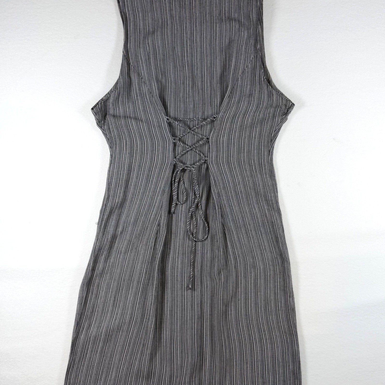 Vintage Butter Mom Alexis Fashions Black White Check Button Front Lace Up Dress