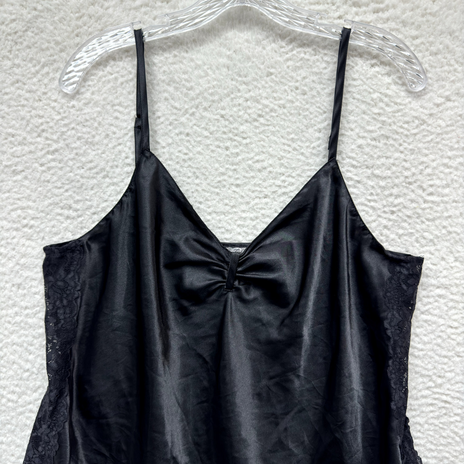 Y2K Vintage Morgan Taylor Slip Dress Chemise Lingerie XL Black Satin Lace