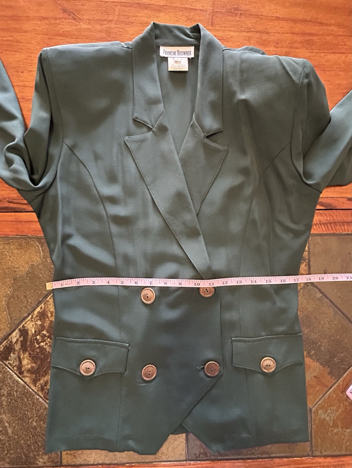 NWT VTG 1980s/90s FRANCINE BROWNER Green Double Breasted Shoulder Pads Jacket