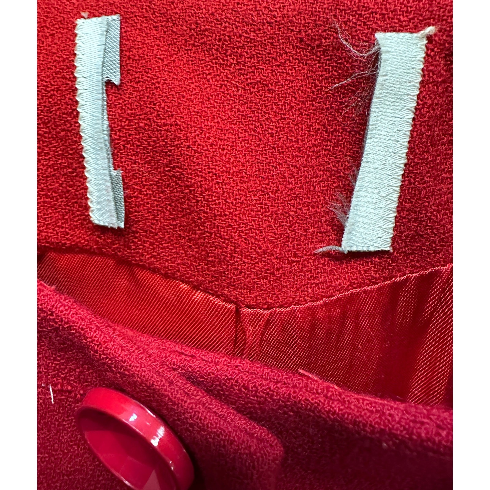 VTG 80s Red Wool Power Suit Black Bow Bustle Pencil Skirt Femme Fatale 4
